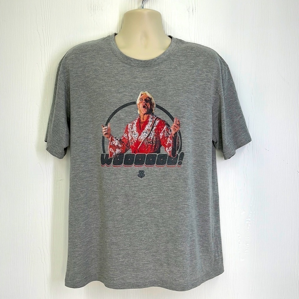 Gildan - Woooooo Ric Flair 80s Graphic WWE Gray Short Sleeve T Shirt Size XL
